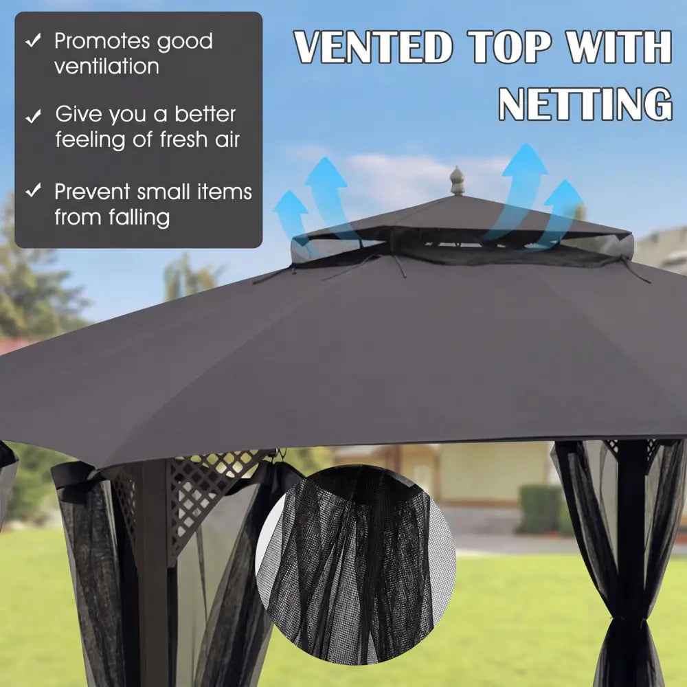 10 x 12 Feet Gazebo Replacement Top with Air Vent and Drainage Holes-Gray - Gray - Gazebos