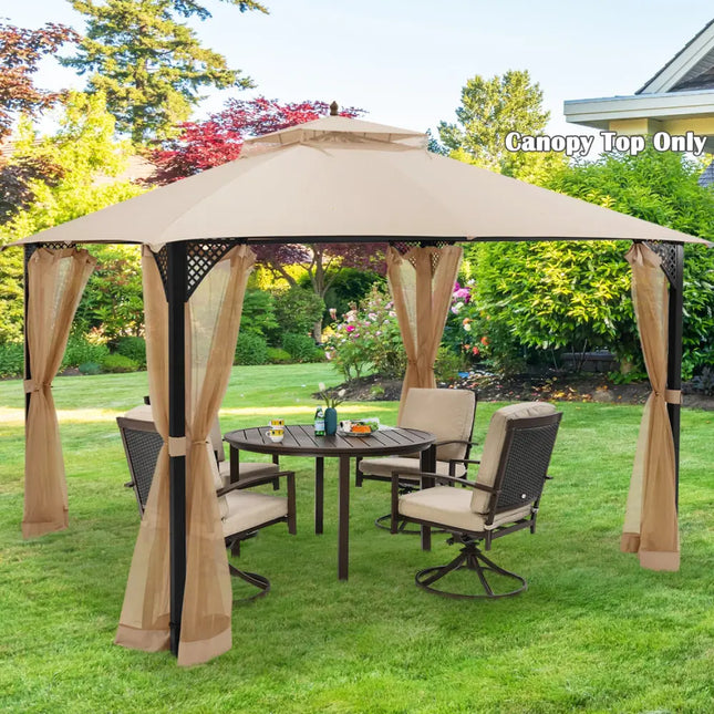 10 x 12 Feet Gazebo Replacement Top with Air Vent and Drainage Holes-Beige - Beige - Gazebos