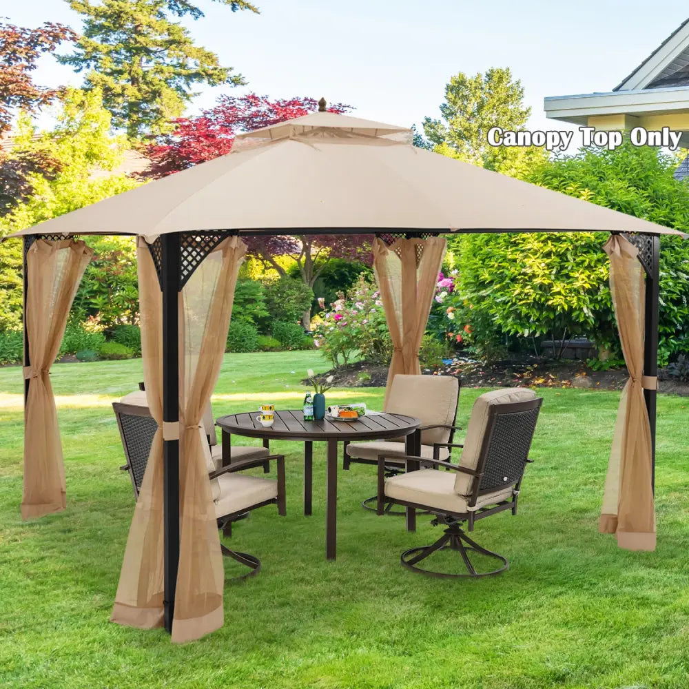 10 x 12 Feet Gazebo Replacement Top with Air Vent and Drainage Holes-Beige - Beige - Gazebos