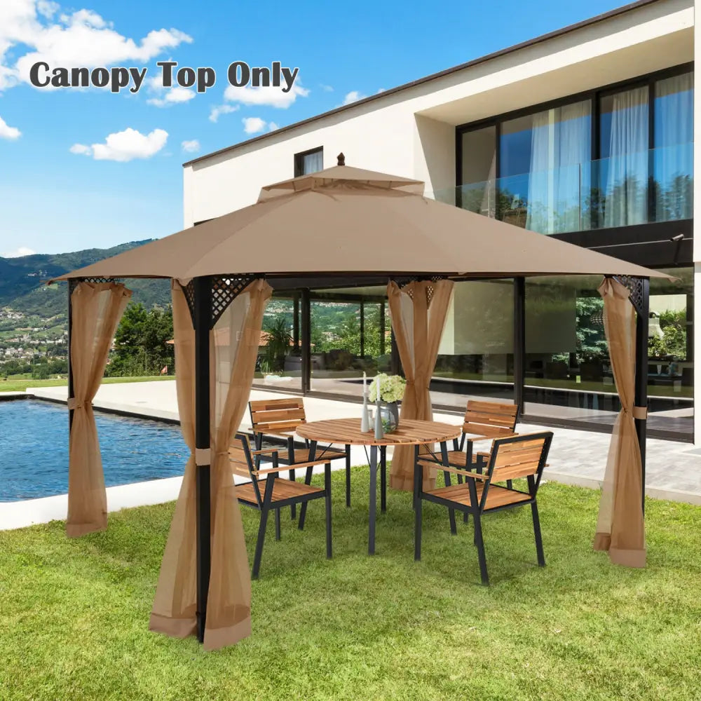 10 x 12 Feet Gazebo Replacement Top with Air Vent and Drainage Holes-Brown - Brown - Gazebos