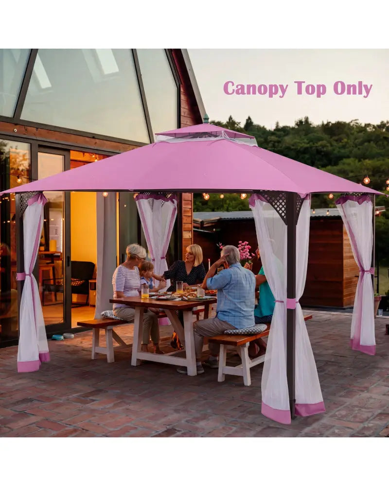 10 x 12 Feet Gazebo Replacement Top with Air Vent and Drainage Holes-Pink - Pink - Gazebos
