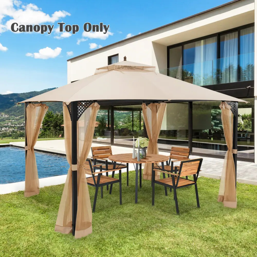 10 x 12 Feet Gazebo Replacement Top with Air Vent and Drainage Holes-Beige - Beige - Gazebos
