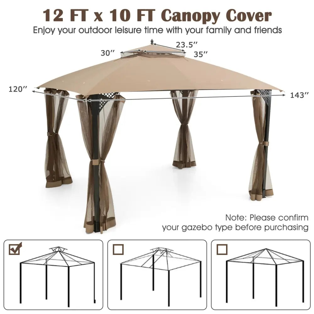 10 x 12 Feet Gazebo Replacement Top with Air Vent and Drainage Holes-Brown - Brown - Gazebos