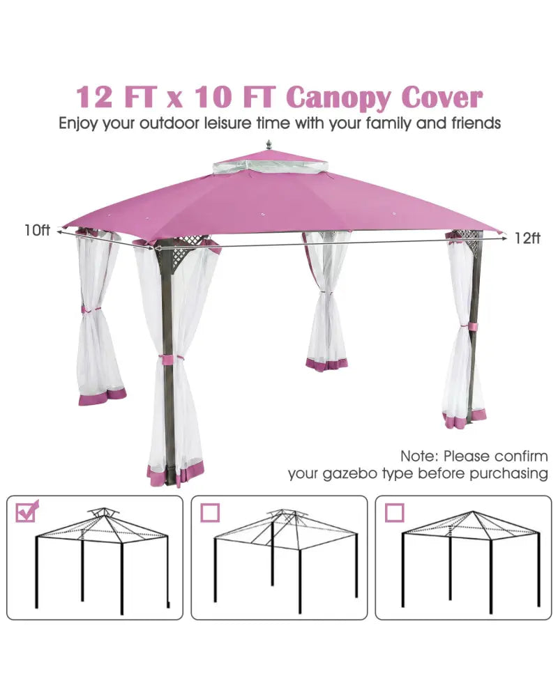 10 x 12 Feet Gazebo Replacement Top with Air Vent and Drainage Holes-Pink - Pink - Gazebos