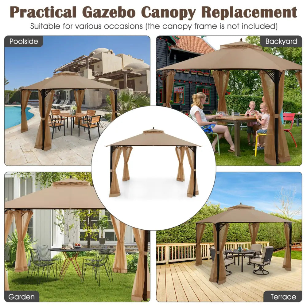 10 x 12 Feet Gazebo Replacement Top with Air Vent and Drainage Holes-Brown - Brown - Gazebos