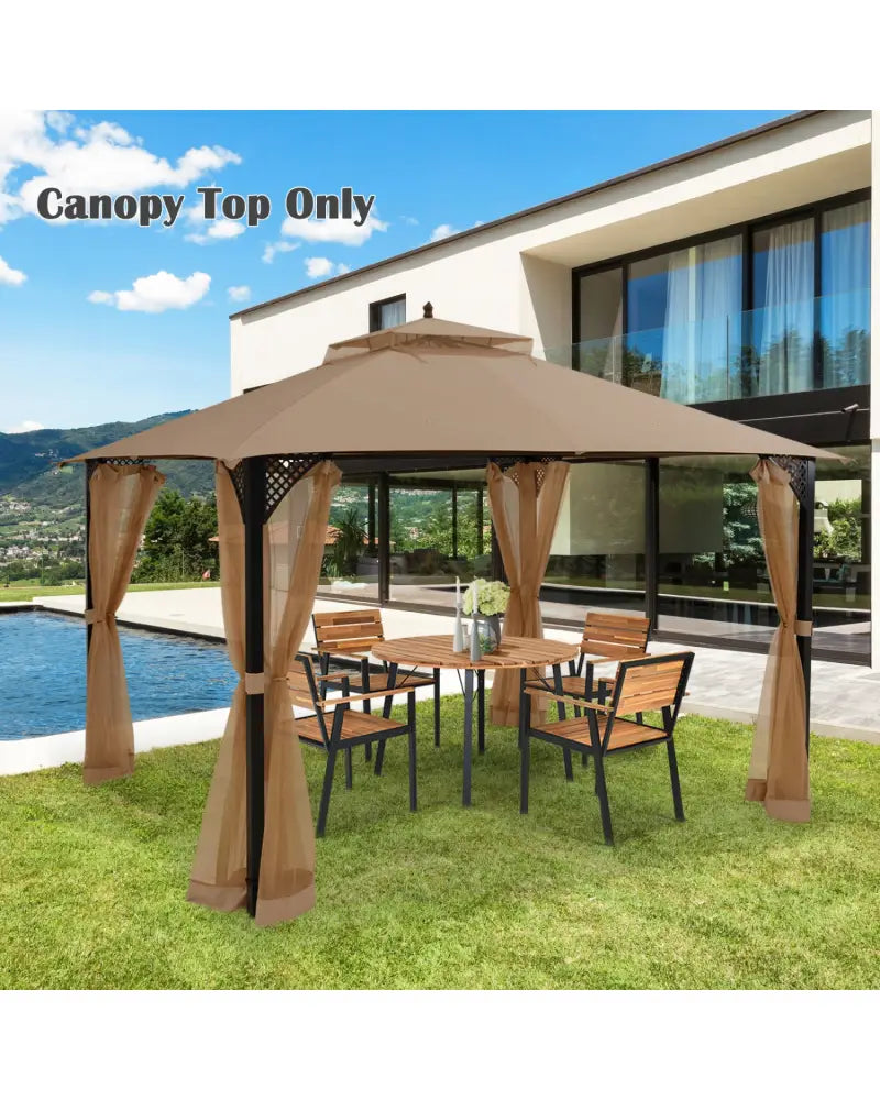 10 x 12 Feet Gazebo Replacement Top with Air Vent and Drainage Holes-Brown - Brown - Gazebos