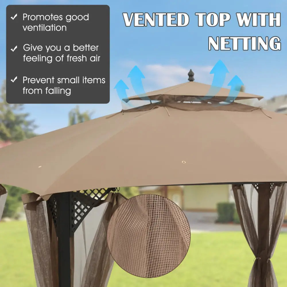 10 x 12 Feet Gazebo Replacement Top with Air Vent and Drainage Holes-Brown - Brown - Gazebos