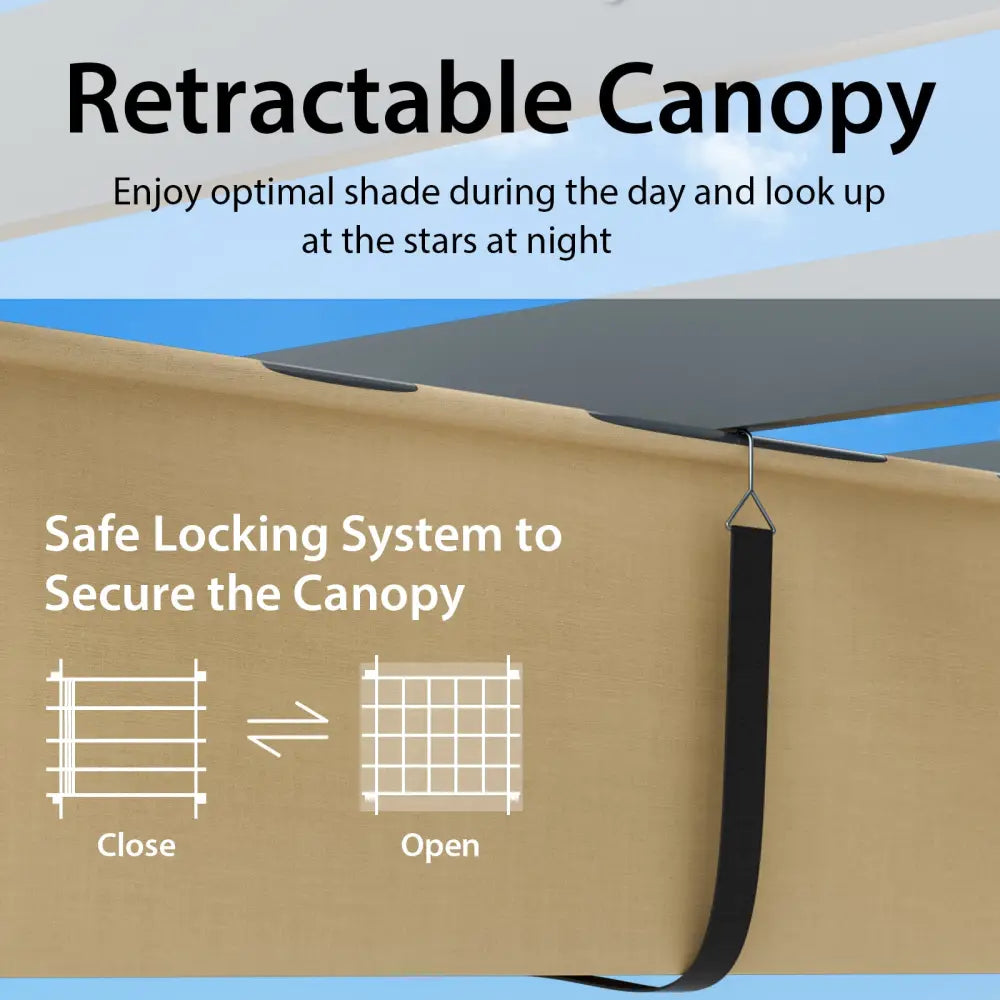 10 x 12 Feet Outdoor Aluminum Retractable Pergola Canopy Shelter Grape Trellis-Beige - Beige - Gazebos