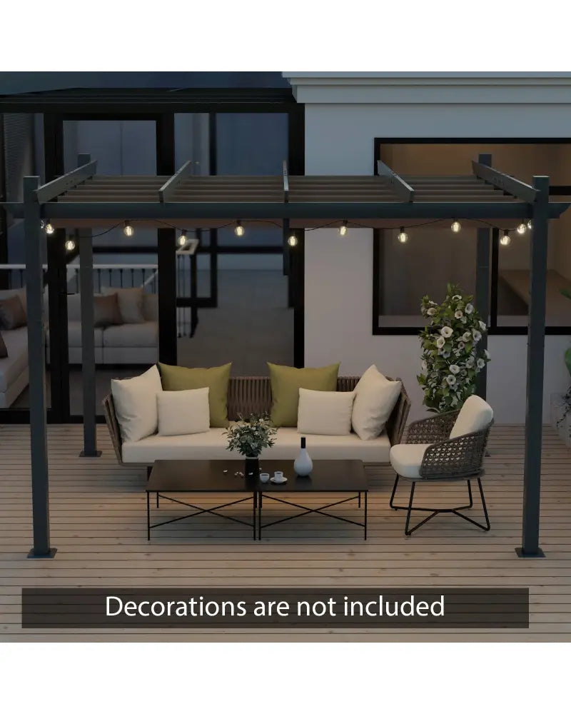 10 x 12 Feet Outdoor Aluminum Retractable Pergola Canopy Shelter Grape Trellis-Coffee - Coffee - Gazebos