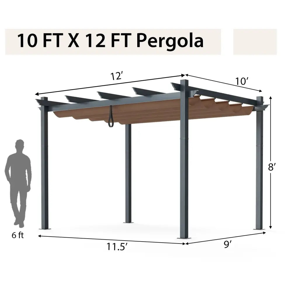 10 x 12 Feet Outdoor Aluminum Retractable Pergola Canopy Shelter Grape Trellis-Coffee - Coffee - Gazebos