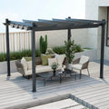 10 x 12 Feet Outdoor Aluminum Retractable Pergola Canopy Shelter Grape Trellis-Gray - Gray - Gazebos