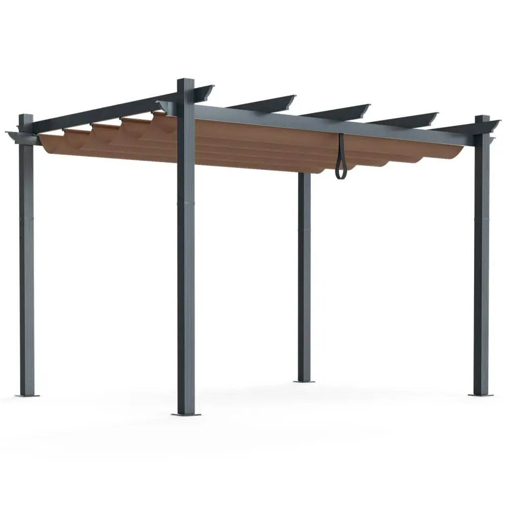 10 x 12 Feet Outdoor Aluminum Retractable Pergola Canopy Shelter Grape Trellis-Coffee - Coffee - Gazebos