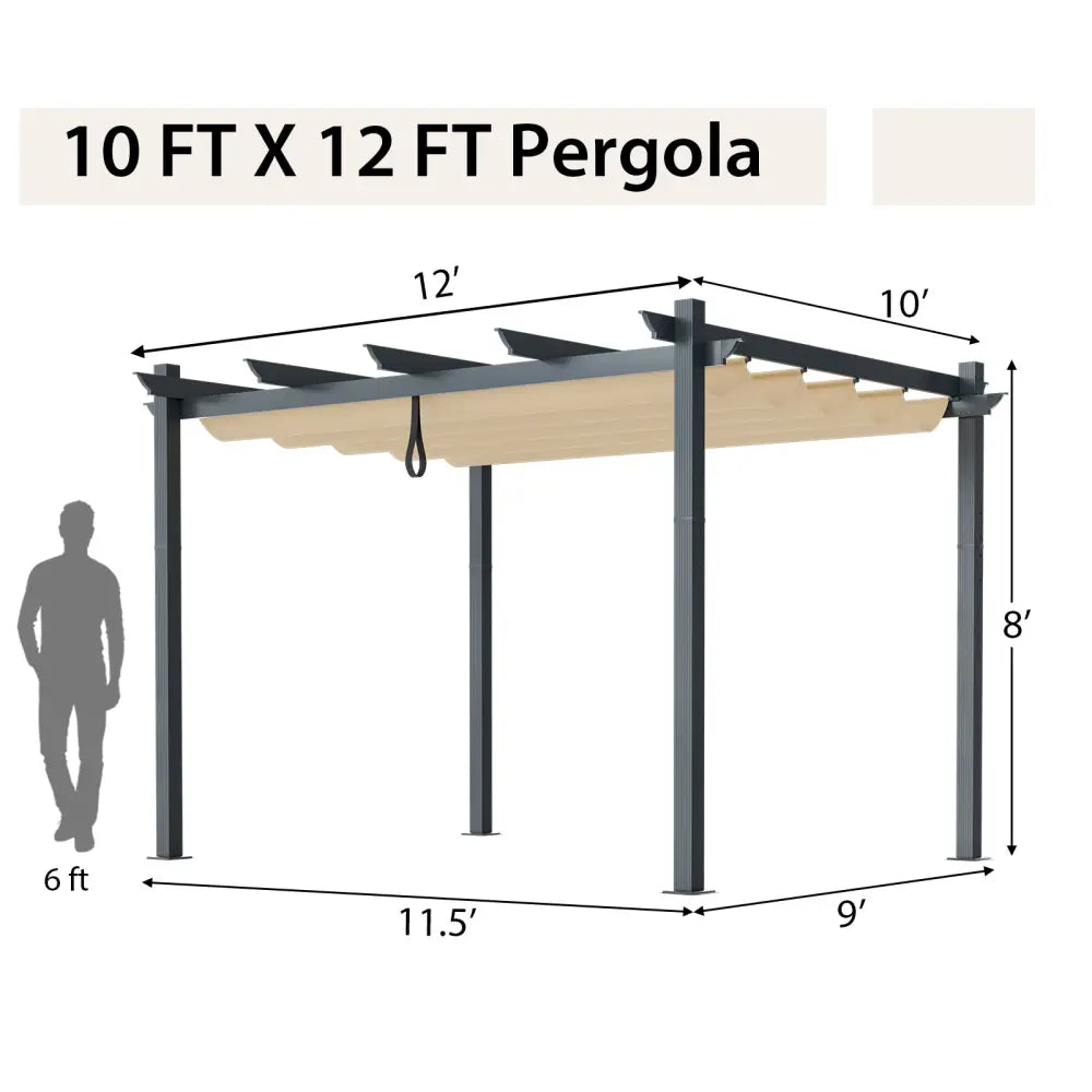 10 x 12 Feet Outdoor Aluminum Retractable Pergola Canopy Shelter Grape Trellis-Beige - Beige - Gazebos