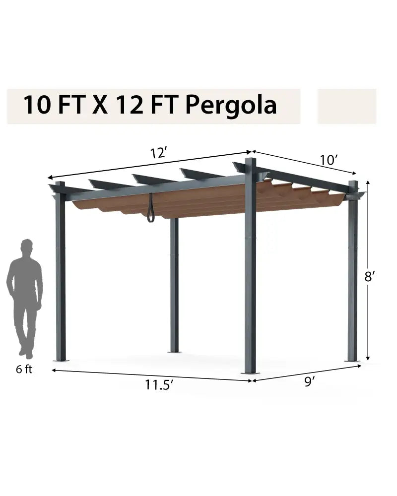 10 x 12 Feet Outdoor Aluminum Retractable Pergola Canopy Shelter Grape Trellis-Coffee - Coffee - Gazebos