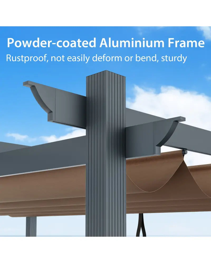 10 x 12 Feet Outdoor Aluminum Retractable Pergola Canopy Shelter Grape Trellis-Coffee - Coffee - Gazebos