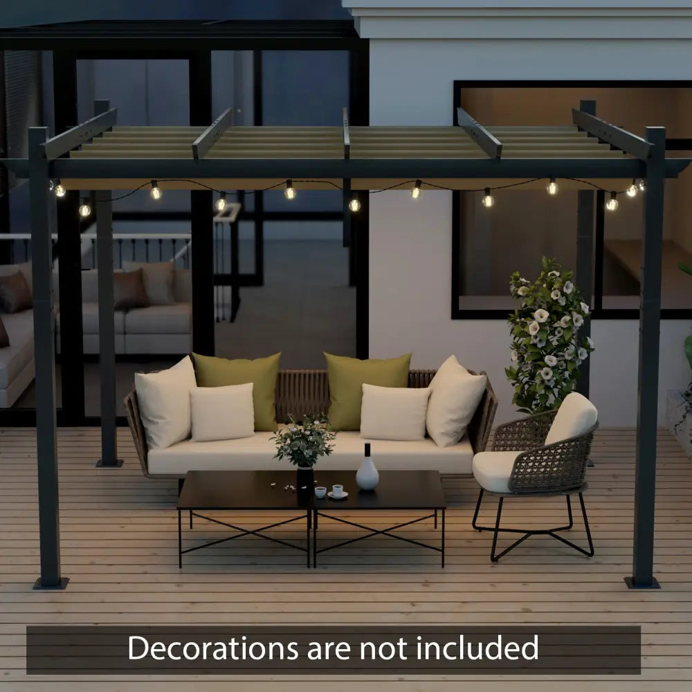 10 x 12 Feet Outdoor Aluminum Retractable Pergola Canopy Shelter Grape Trellis-Beige - Beige - Gazebos
