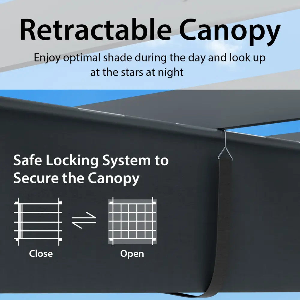 10 x 12 Feet Outdoor Aluminum Retractable Pergola Canopy Shelter Grape Trellis-Gray - Gray - Gazebos