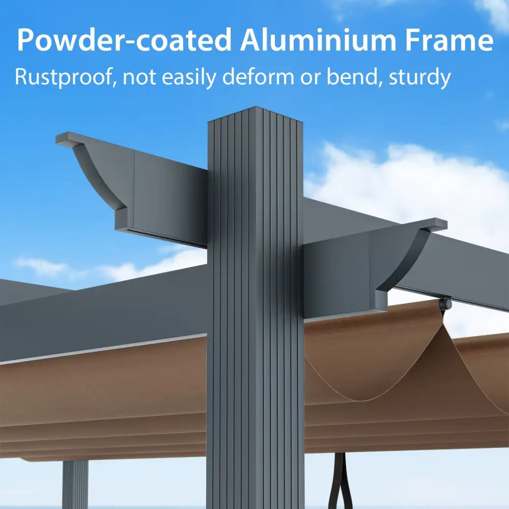10 x 12 Feet Outdoor Aluminum Retractable Pergola Canopy Shelter Grape Trellis-Coffee - Coffee - Gazebos