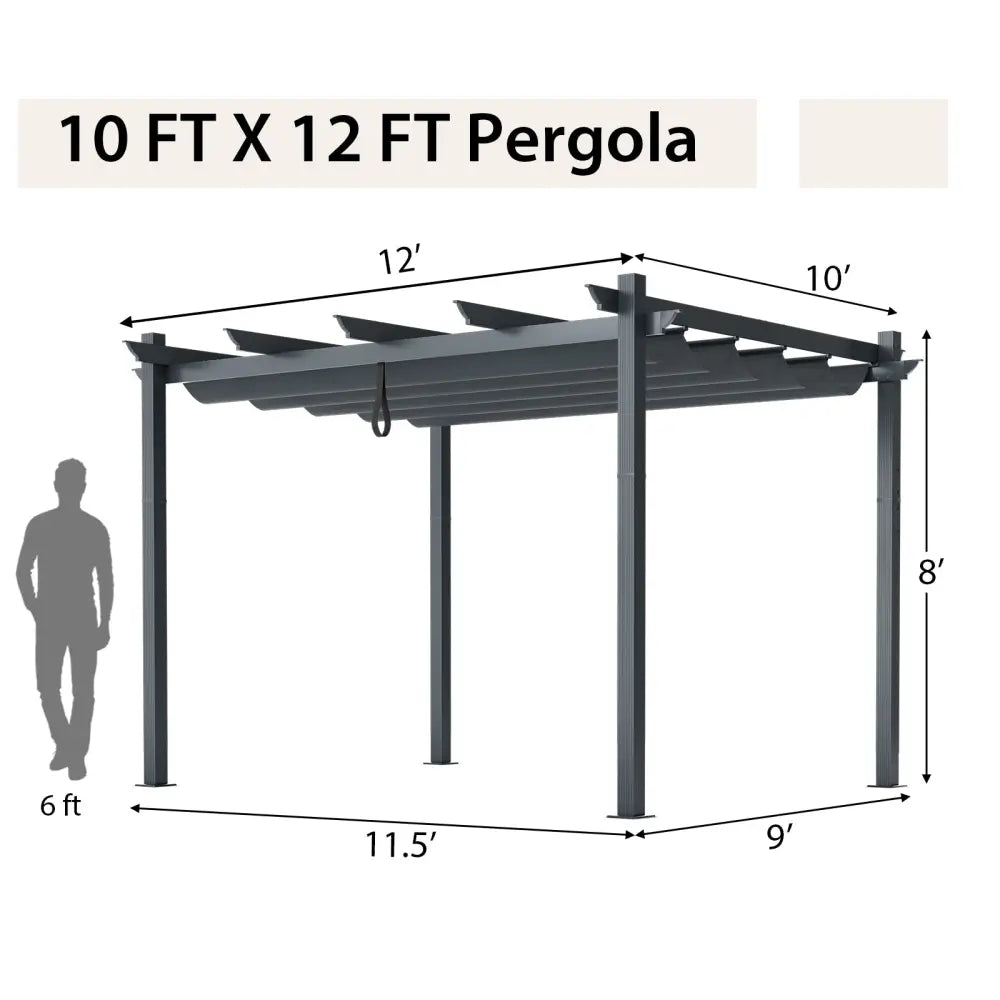 10 x 12 Feet Outdoor Aluminum Retractable Pergola Canopy Shelter Grape Trellis-Gray - Gray - Gazebos