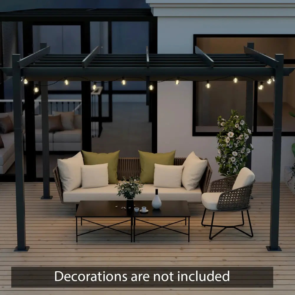 10 x 12 Feet Outdoor Aluminum Retractable Pergola Canopy Shelter Grape Trellis-Gray - Gray - Gazebos