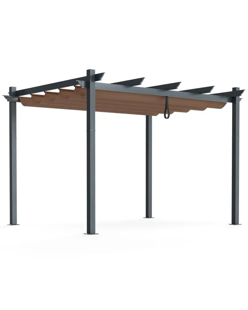 10 x 12 Feet Outdoor Aluminum Retractable Pergola Canopy Shelter Grape Trellis-Coffee - Coffee - Gazebos