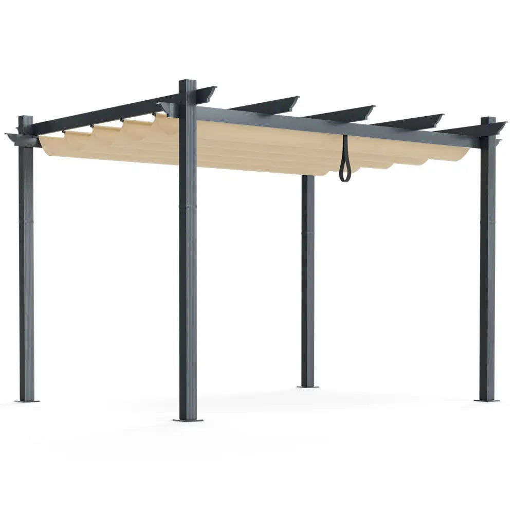 10 x 12 Feet Outdoor Aluminum Retractable Pergola Canopy Shelter Grape Trellis-Beige - Beige - Gazebos