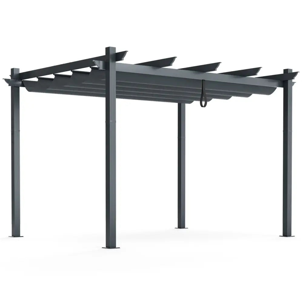 10 x 12 Feet Outdoor Aluminum Retractable Pergola Canopy Shelter Grape Trellis-Gray - Gray - Gazebos