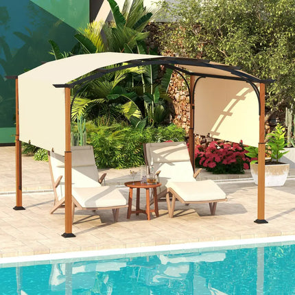 10 x 12 FT Outdoor Retractable Pergola with Retractable Canopy for Patio-Beige - Beige - Gazebos