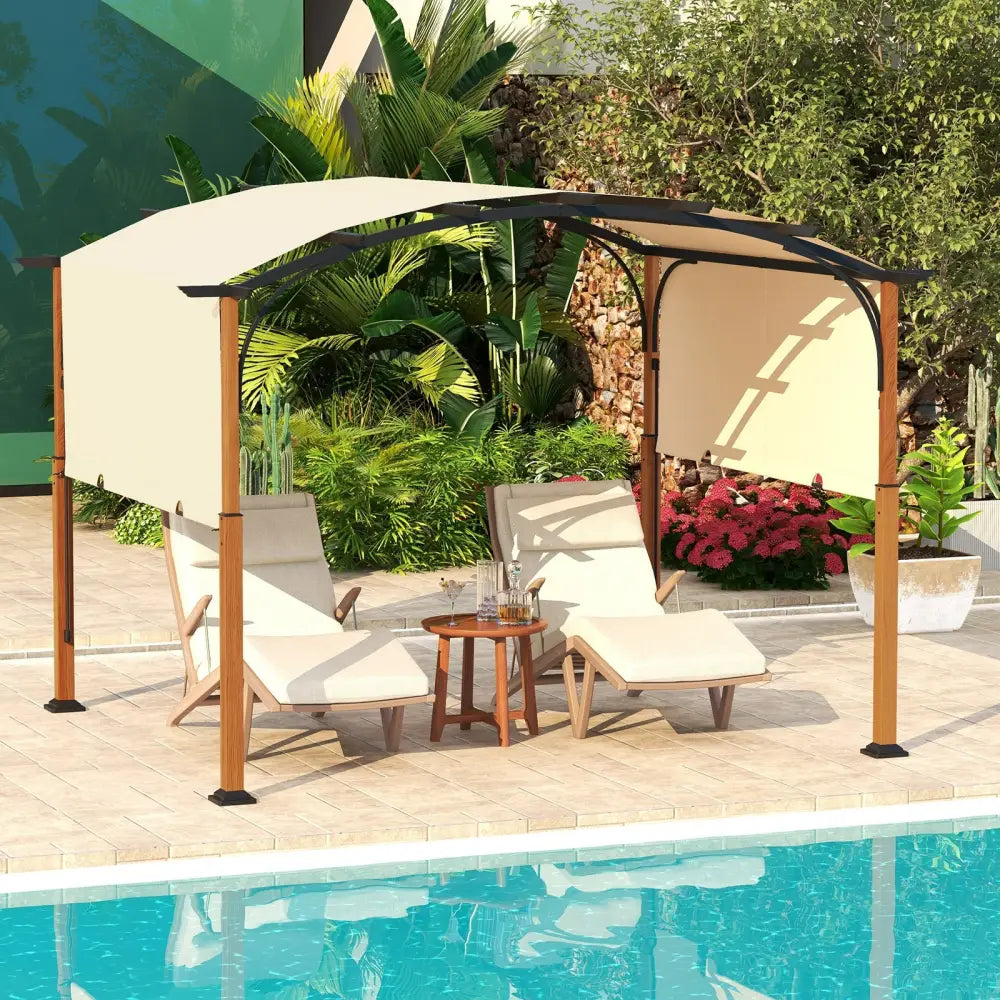 10 x 12 FT Outdoor Retractable Pergola with Retractable Canopy for Patio-Beige - Beige - Gazebos