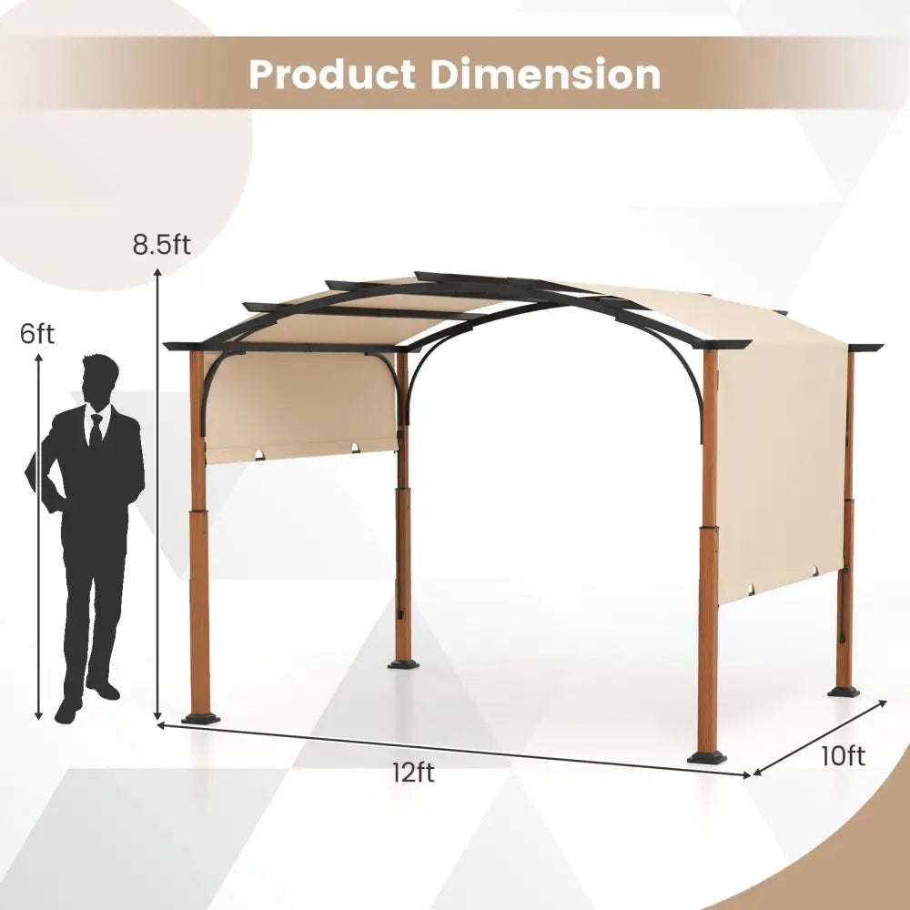 10 x 12 FT Outdoor Retractable Pergola with Retractable Canopy for Patio-Beige - Beige - Gazebos