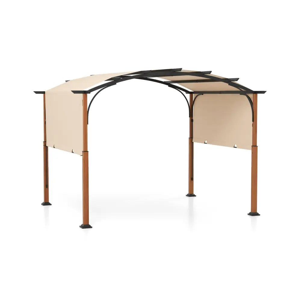 10 x 12 FT Outdoor Retractable Pergola with Retractable Canopy for Patio-Beige - Beige - Gazebos