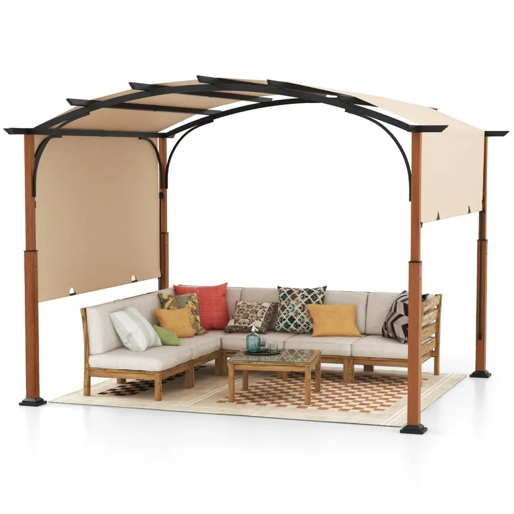 10 x 12 FT Outdoor Retractable Pergola with Retractable Canopy for Patio-Beige - Beige - Gazebos