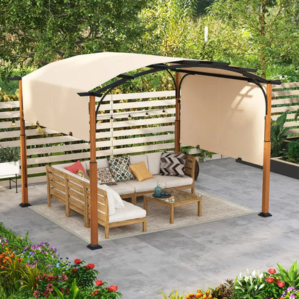 10 x 12 FT Outdoor Retractable Pergola with Retractable Canopy for Patio-Beige - Beige - Gazebos