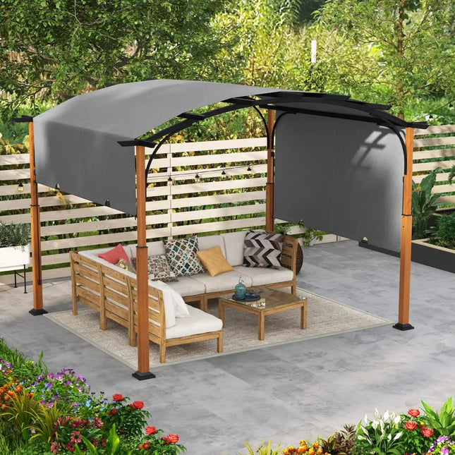 10 x 12 FT Outdoor Retractable Pergola with Retractable Canopy for Patio-Gray - Gray - Gazebos