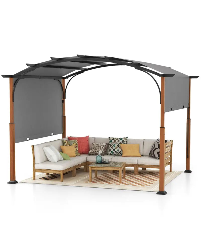 10 x 12 FT Outdoor Retractable Pergola with Retractable Canopy for Patio-Gray - Gray - Gazebos