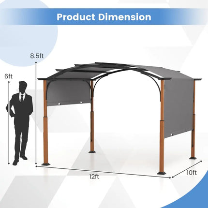 10 x 12 FT Outdoor Retractable Pergola with Retractable Canopy for Patio-Gray - Gray - Gazebos