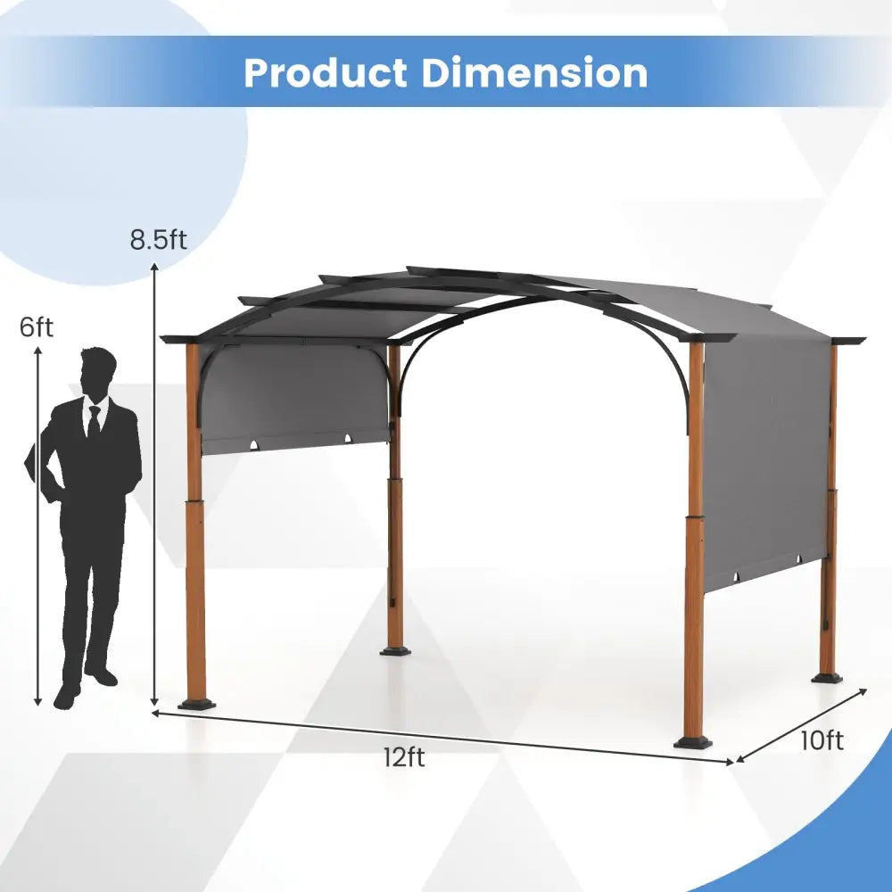10 x 12 FT Outdoor Retractable Pergola with Retractable Canopy for Patio-Gray - Gray - Gazebos