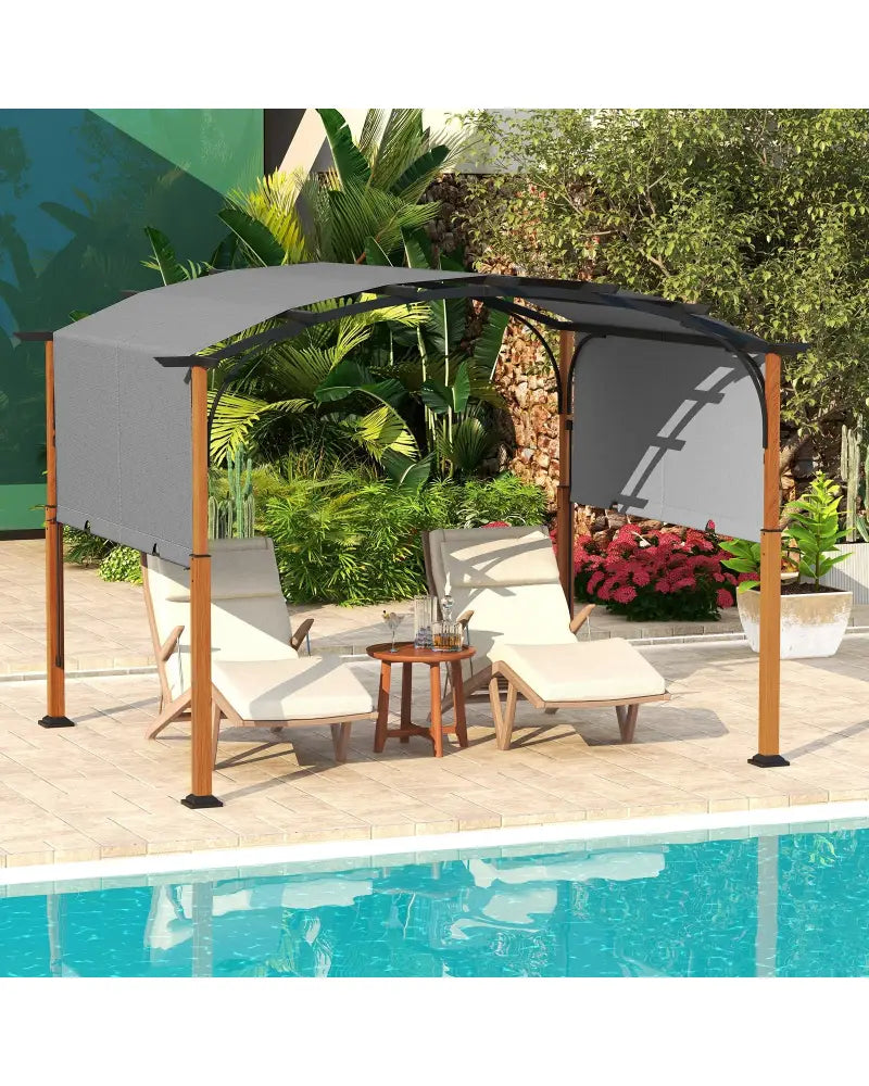 10 x 12 FT Outdoor Retractable Pergola with Retractable Canopy for Patio-Gray - Gray - Gazebos