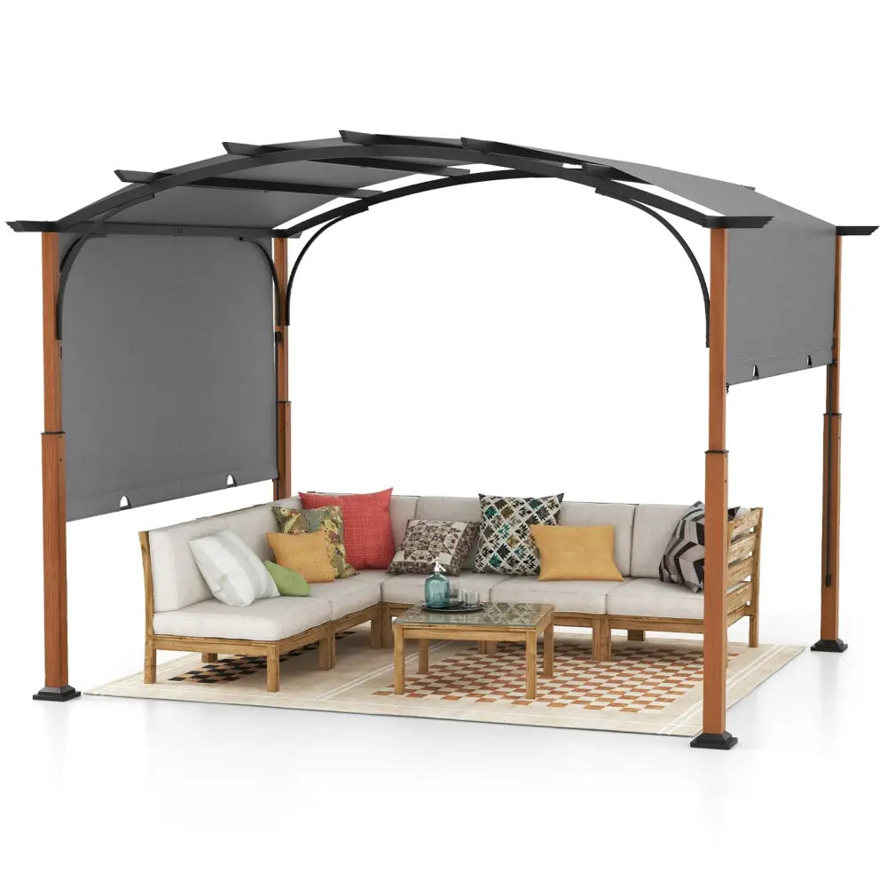 10 x 12 FT Outdoor Retractable Pergola with Retractable Canopy for Patio-Gray - Gray - Gazebos
