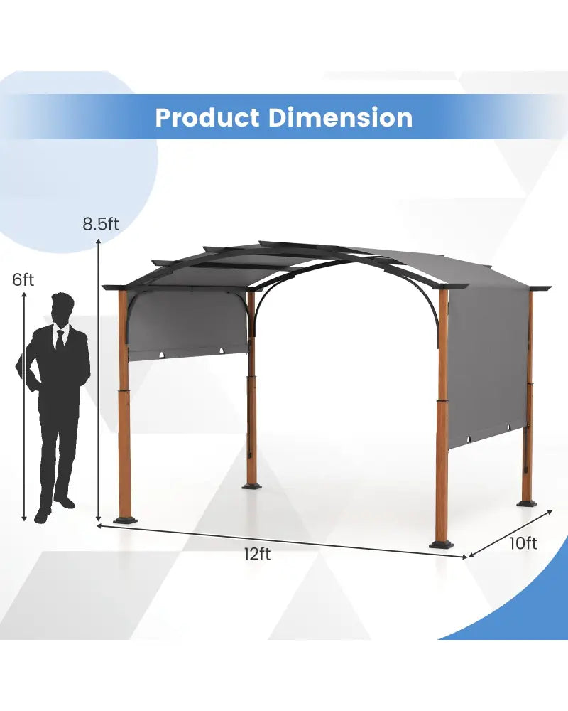 10 x 12 FT Outdoor Retractable Pergola with Retractable Canopy for Patio-Gray - Gray - Gazebos