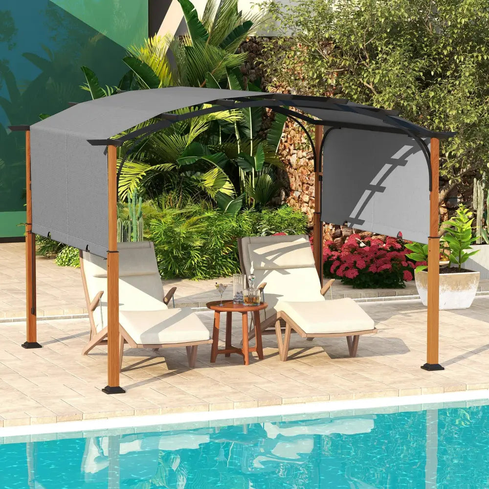 10 x 12 FT Outdoor Retractable Pergola with Retractable Canopy for Patio-Gray - Gray - Gazebos