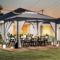 10 X 12 FT Patio Gazebo with Netting Walls with 4 Sandbags-Gray - Gray - Gazebos