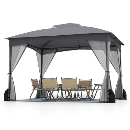 10 X 12 FT Patio Gazebo with Netting Walls with 4 Sandbags-Gray - Gray - Gazebos