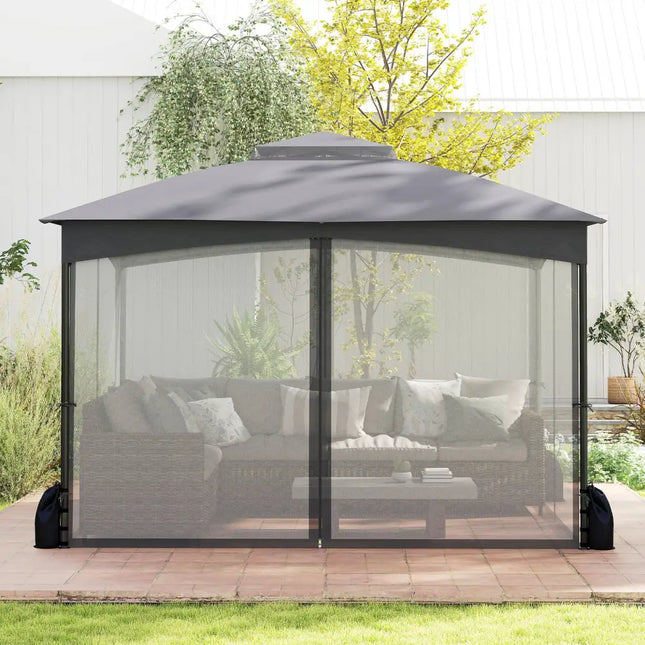 10 X 12 FT Patio Gazebo with Netting Walls with 4 Sandbags-Gray - Gray - Gazebos