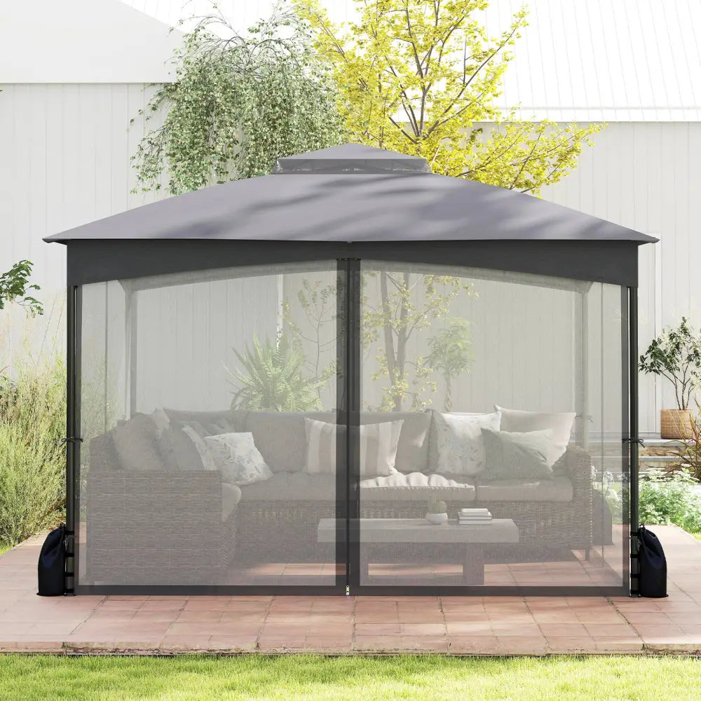 10 X 12 FT Patio Gazebo with Netting Walls with 4 Sandbags-Gray - Gray - Gazebos