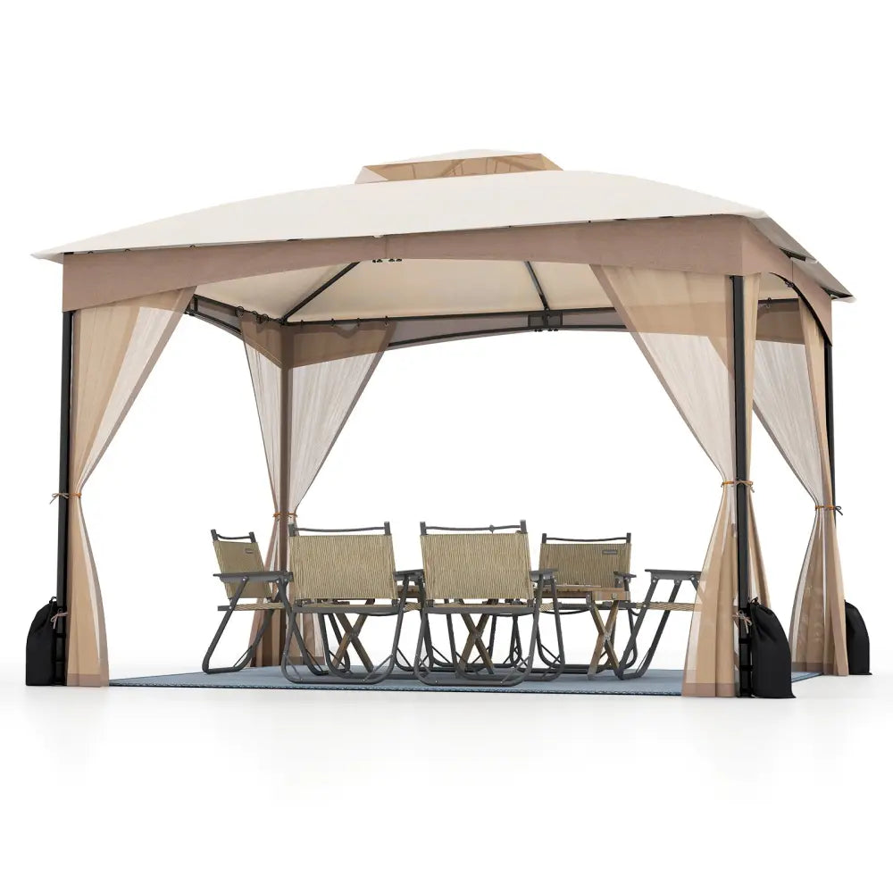 10 X 12 FT Patio Gazebo with Netting Walls with 4 Sandbags-Khaki - Khaki - Gazebos