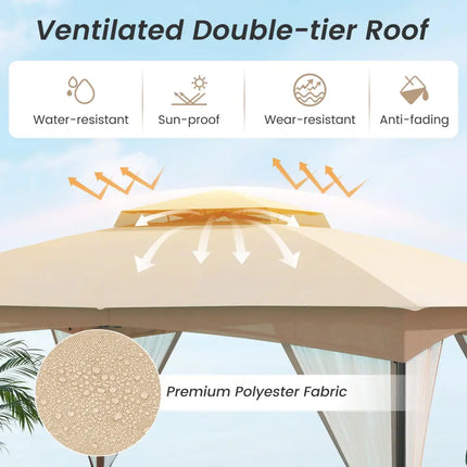 10 X 12 FT Patio Gazebo with Netting Walls with 4 Sandbags-Khaki - Khaki - Gazebos