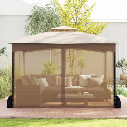 10 X 12 FT Patio Gazebo with Netting Walls with 4 Sandbags-Khaki - Khaki - Gazebos