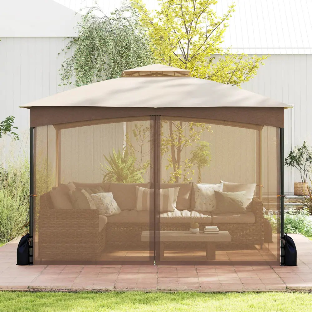 10 X 12 FT Patio Gazebo with Netting Walls with 4 Sandbags-Khaki - Khaki - Gazebos
