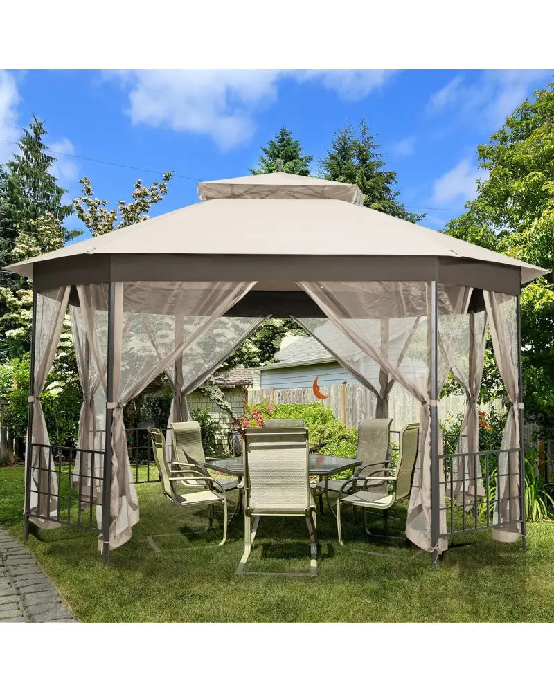 10€™x 12€™ Octagonal Patio Gazebo-Beige - Beige - Gazebos